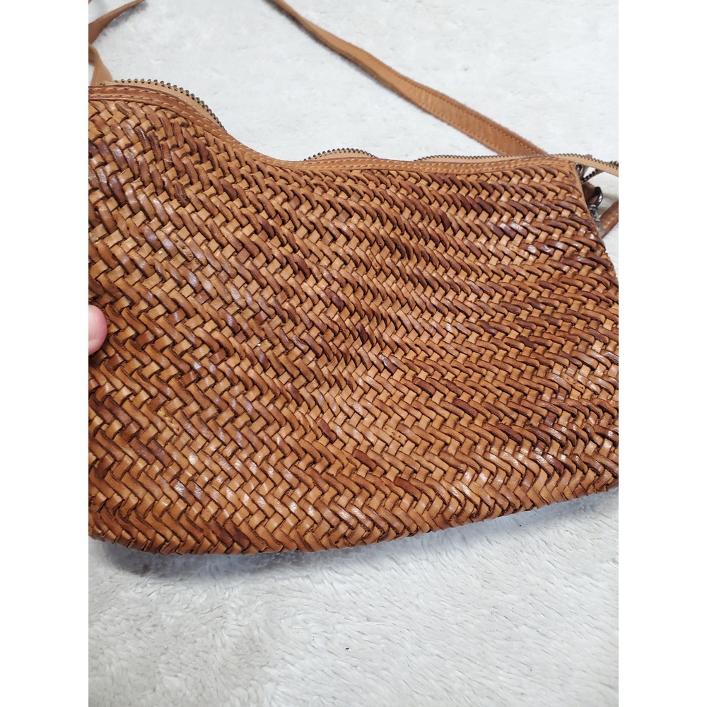 Tan Brown Woven Leather Crossbody Purse Bag Boho Bohemian Casual Western Basic - Picture 2 of 10